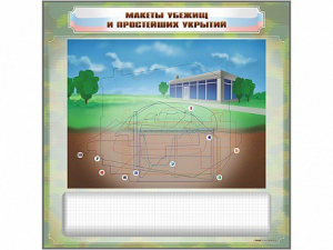 Магнитно-маркерная доска "Макеты убежищ и простейших укрытий" с комплектом фолий и тематических магнитов - fgospostavki.ru - Вологда