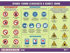 Таблица демонстрационная "Правила техники безопасности в кабинете химии" (винил 100х140) - fgospostavki.ru - Вологда