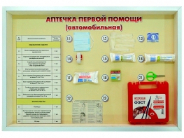 Стенд "Аптечка первой помощи (автомобильная)" (образцы под оргстеклом) - fgospostavki.ru - Вологда