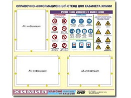 Стенд информационный "Правила техники безопасности в кабинете химии" (75х70, 3 кармана) - fgospostavki.ru - Вологда